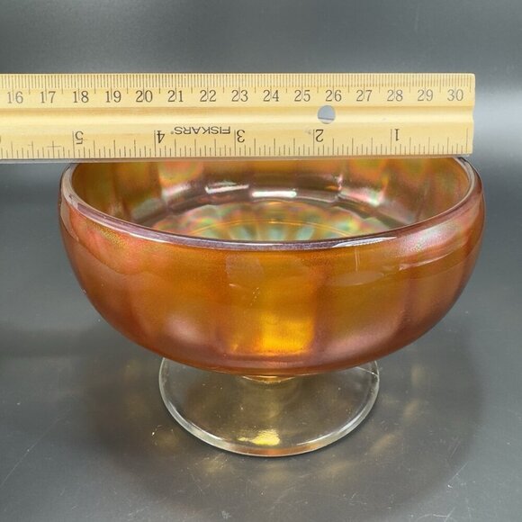 Vintage Carnival Glass Footed Dish Bowl Compote With Iridescent Finish Amber VTG - Picture 3 of 13